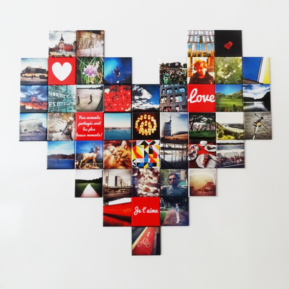 Coeur pixel art composé de magnets photos instagram
